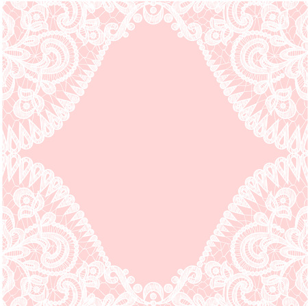 Wedding invitation or greeting card with lace border on pink backgroundのイラスト素材
