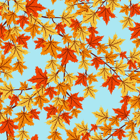 Autumn leaves seamless pattern. Tree branches with orange and yellow leavesのイラスト素材