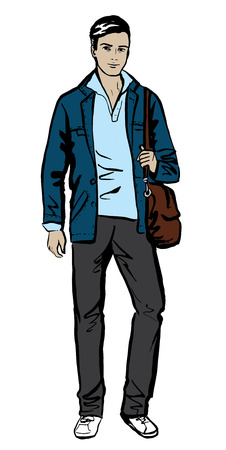 Fashion sketch of man walking on streetのイラスト素材