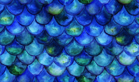 Seamless background with hand drawn with watercolor fish scales. Mermaid taleの写真素材
