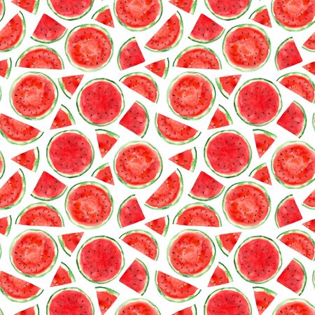 Seamless pattern with watermelon. Hand-drawn watercolor backgroundの写真素材