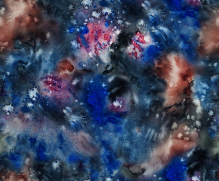 Seamless background with Galaxy and stars, hand drawn with watercolorの写真素材
