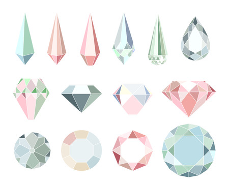 Set of diamonds and crystals isolated on whiteのイラスト素材