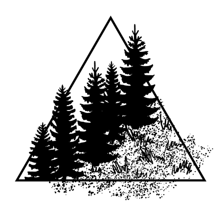 Hipster triangle with forest trees isolated on whiteのイラスト素材