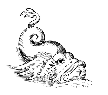 Hand-drawn sketch of fish monster isolated on whiteのイラスト素材