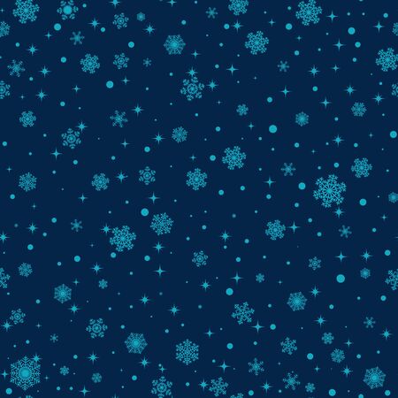 Christmas seamless pattern with blue snowflakes on dark blue backgroundのイラスト素材