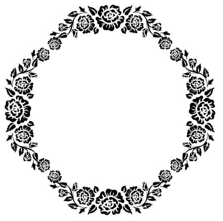 Vintage frame with black silhouettes of rosesのイラスト素材