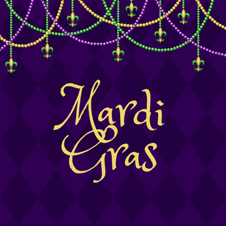 Mardi gras purple background with colorful beadsのイラスト素材