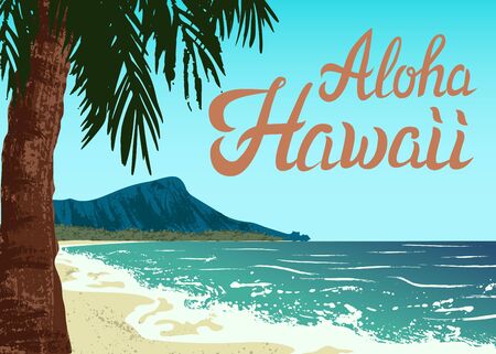 Waikiki beach of Oahu islandのイラスト素材