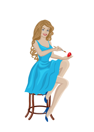 Woman coloring eggsのイラスト素材