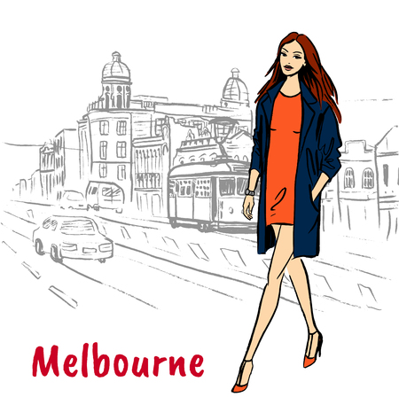 Woman in Melbourne Australiaのイラスト素材