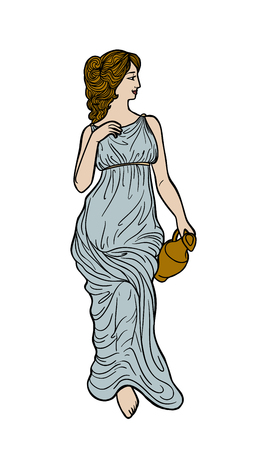 Greek woman with amphora. Drawing in art nouveau styleのイラスト素材