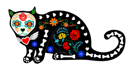 Calavera cat isolated on white backgroundのイラスト素材