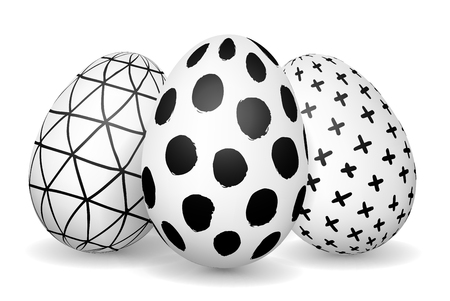 Easter eggs isolated on white. Hand drawn black and white ink patternのイラスト素材