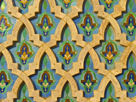 Moroccan tile on the wall of the Mosque Hassan II in Casablanca Morocco