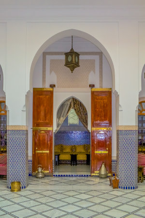 Inner courtyard in a Moroccan riad in Fes, Moroccoのeditorial素材