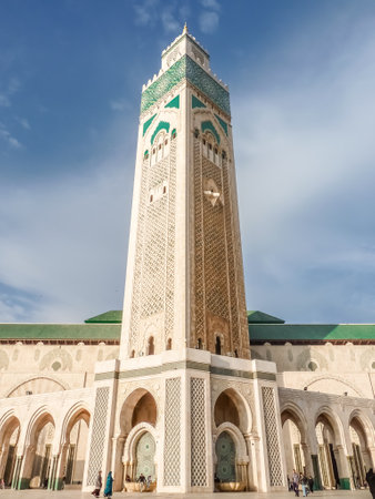Casablanca, Morocco - December 9, 2012: Sunset at the third largest Mosque in the world, Mosque Hassan IIのeditorial素材
