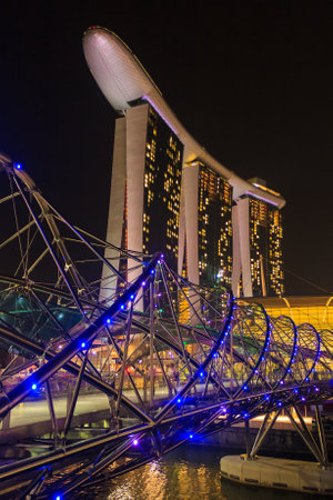 Singapore - February 1, 2014: The Helix Bridge, a pedestrian bridge linking Marina Centre with Marina South in the Marina Bay area in Singaporeのeditorial素材