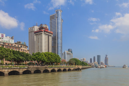 Xiamen, China - September 14, 2013: Skyscrapers on the  skyline. Xiamen is an important and busy port city of China and ranks among the top 20 in the world for container freight.のeditorial素材