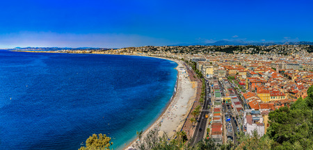Panoramic view of Nice cityscape onto the Old Town, Vieille Ville in Nice, French Riviera on the Mediterranean Sea, Cote d'Azur, Franceの写真素材