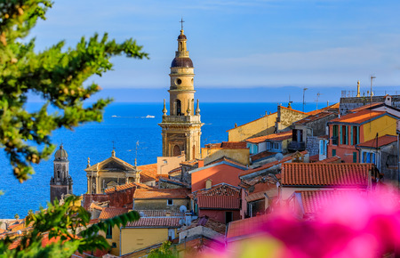 Old town of Menton on the French Riviera or Cote d'Azurの写真素材