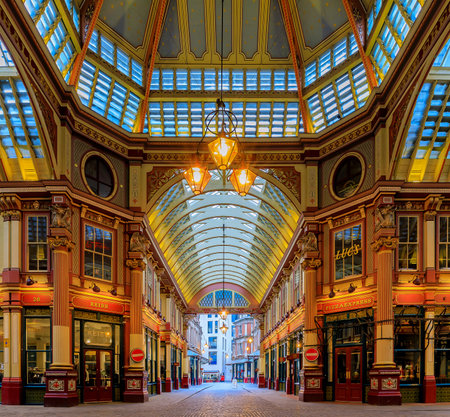 London, United Kingdom - January 14,2018: The famous Leadenhall market, one of the oldest markets in London, dates back to the 14th centuryのeditorial素材