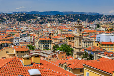 View of the rooftops of the Old Town, Vieille Ville from the top of Castle Hill in Nice, French Riviera, Cote d'Azur, Franceのeditorial素材