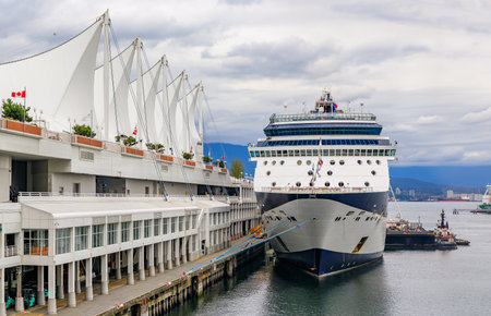 Cruise ship docked at the Famous Canada Place In Downtown Vancouver Canadaのeditorial素材