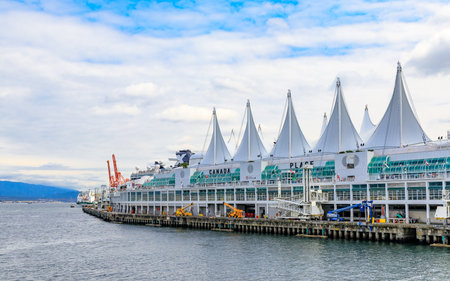 August 03, 2018 - Vancouver, Canada: Canada Place Five Sails In Downtown Vancouverのeditorial素材