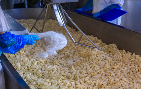 Seattle, United States - November 08, 2018: Cheese curd making processat the famous Beecher's Handmade Cheese store at Pike Place Marketのeditorial素材