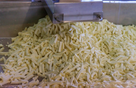 Seattle, United States - November 08, 2018: Industrial cheese curd manufacturing machine at work at...