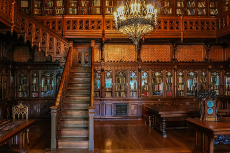 Saint Petersburg, Russia - October 4, 2015: Wooden interior of the library inside the State...