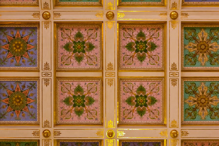 Saint Petersburg, Russia - October 4, 2015: Golden detail of the ornate ceiling of the State Hermitage museum of art and culture in Saint Petersburg, Russia in the Winter Palaceのeditorial素材