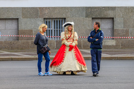 Saint Petersburg, Russia - September 10, 2017: Female entertainer dressed in period dress...