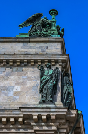 Close up of sculptures of saints and angels on the Saint Isaac's Russian Orthodox Cathedral in Saint Petersburg, Russiaの写真素材