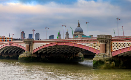 London, England - January 14, 2018: View of the famous St. Paul's Cathedral across the river Thames with 18th century Blackfriars Bridgeのeditorial素材