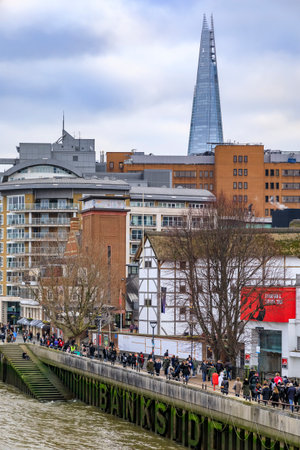 London, England - January 14, 2018: City skyline with the reconstruction of Shakespeare's Globe...