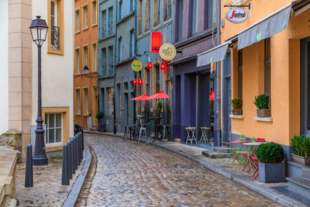 Luxembourg - October 21, 2017: Traditional architecture of old European buildings and cobbled pavement on a cloudy autumn, UNESCO World Heritage Siteのeditorial素材