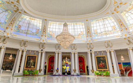 Nice, France - May 27, 2017: Extravagant ornate decor of the Grand Salon Royal Lounge with a Baccarat crystal chandelier in the luxury Negresco hotelのeditorial素材