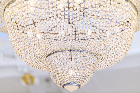 Nice, France - May 27, 2017: Extravagant Baccarat crystal chandelier in the Grand Salon Royal Lounge of the luxury Negresco hotelのeditorial素材