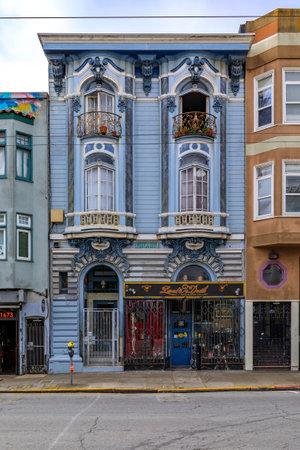 San Francisco, USA - July 04, 2019: Colorful old Victorian house in the famous eclectic Haight Ashbury neighborhood, hippie area of the cityのeditorial素材