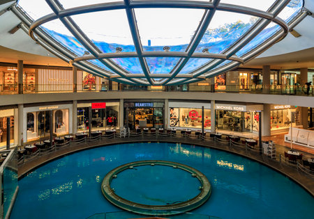 Singapore - September 7, 2019: Interior of the luxury Shoppes at Marina Bay Sands hotel and casino, flagship mall with high-end restaurants and shopsのeditorial素材