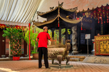 Singapore - September 13, 2019: Thian Hock Keng, oldest Buddhist temple of the Hokkien people in country built to worship Mazu, a Chinese sea goddessのeditorial素材