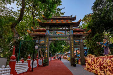 Singapore - September 11, 2019: Haw Par Villa Gardens, the Tiger Balm Brothers park with over 1000 statues, scenes from Chinese mythology and folkloreのeditorial素材