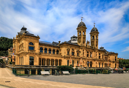 San Sebastian, Spain - June 26 2021: Ornate City Hall facade, former casino building, at the Alderdi Eder Gardens Park in Donostia, Basque Countryのeditorial素材