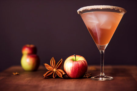 Hard apple cider fall cocktail with cinnamon, cardamom and star anise, food photography, photorealistic illustrationの写真素材