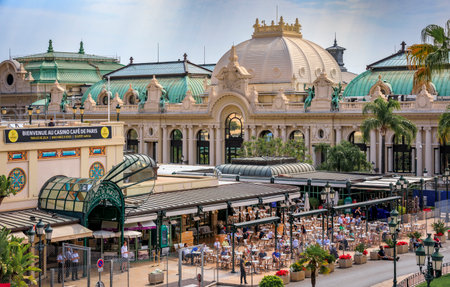 Monte Carlo, Monaco - May 26, 2017: Ornate facade of the Grand Casino famous gambling and entertainment complex on Place du Casinoのeditorial素材