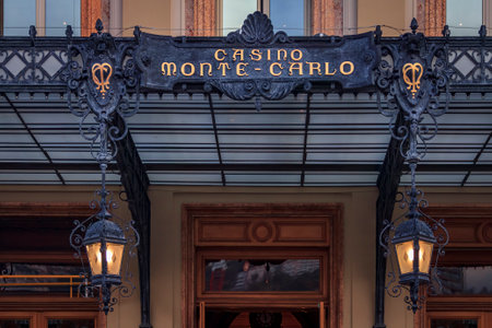 Monte Carlo, Monaco - May 26, 2017: Ornate facade of the Grand Casino in Monaco, the famous gambling and entertainment complex on Place du Casinoのeditorial素材