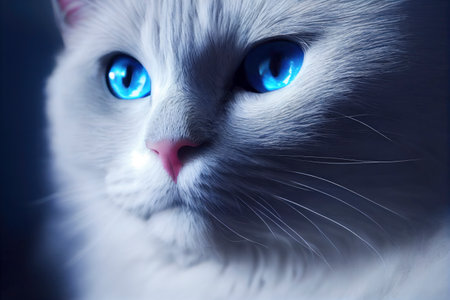 Cute close up portrait of a gorgeous fluffy ragdoll cat with blue eyes, generative AIの素材