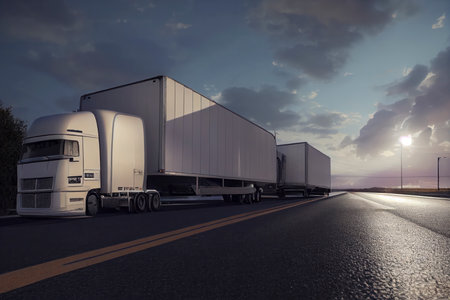 Futuristic self driving truck on the road, concept, generative AIの素材